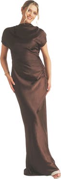 Six Stories Batwing High Neck Satin Bridesmaid Dress