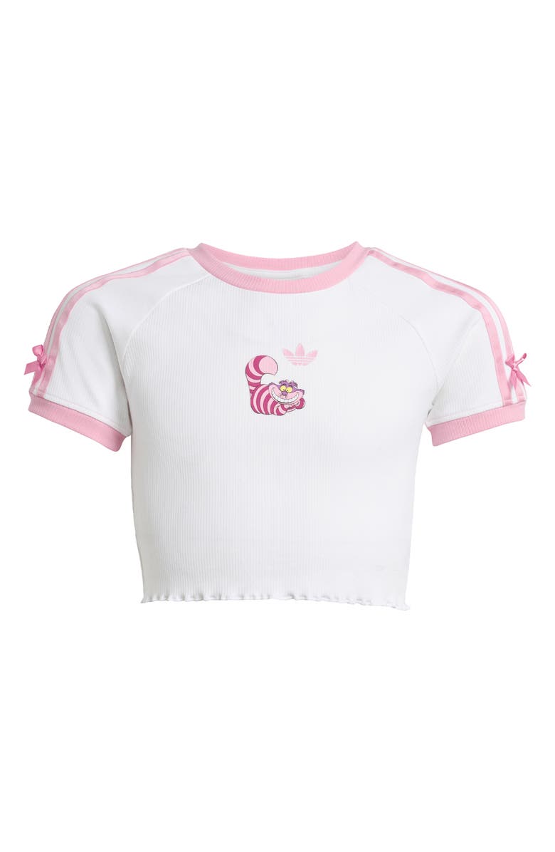 adidas x Disney Alice in Wonderland Kids' Slim Graphic Crop T-Shirt, Main, color, White/ Light Pink