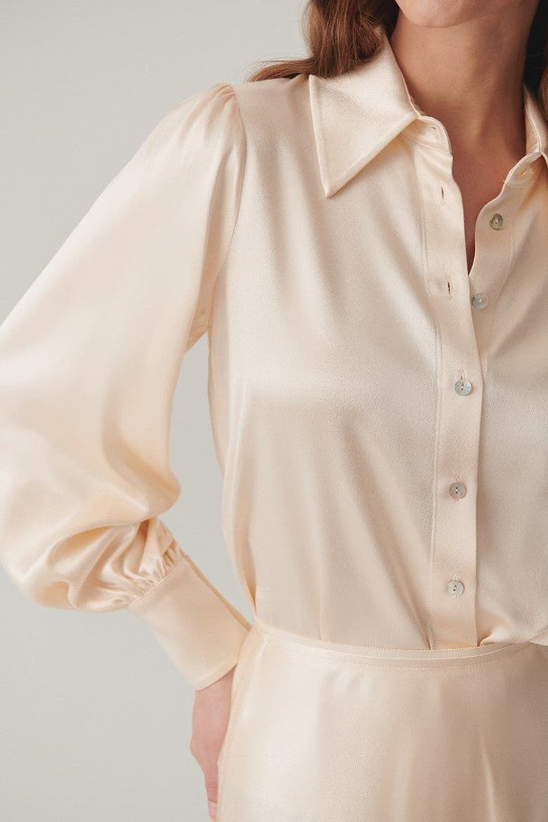 Kaia Satin Shirt, Alternate, color, Ecru