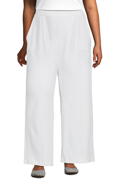 Knit High Rise Pleated Wide Leg Pants