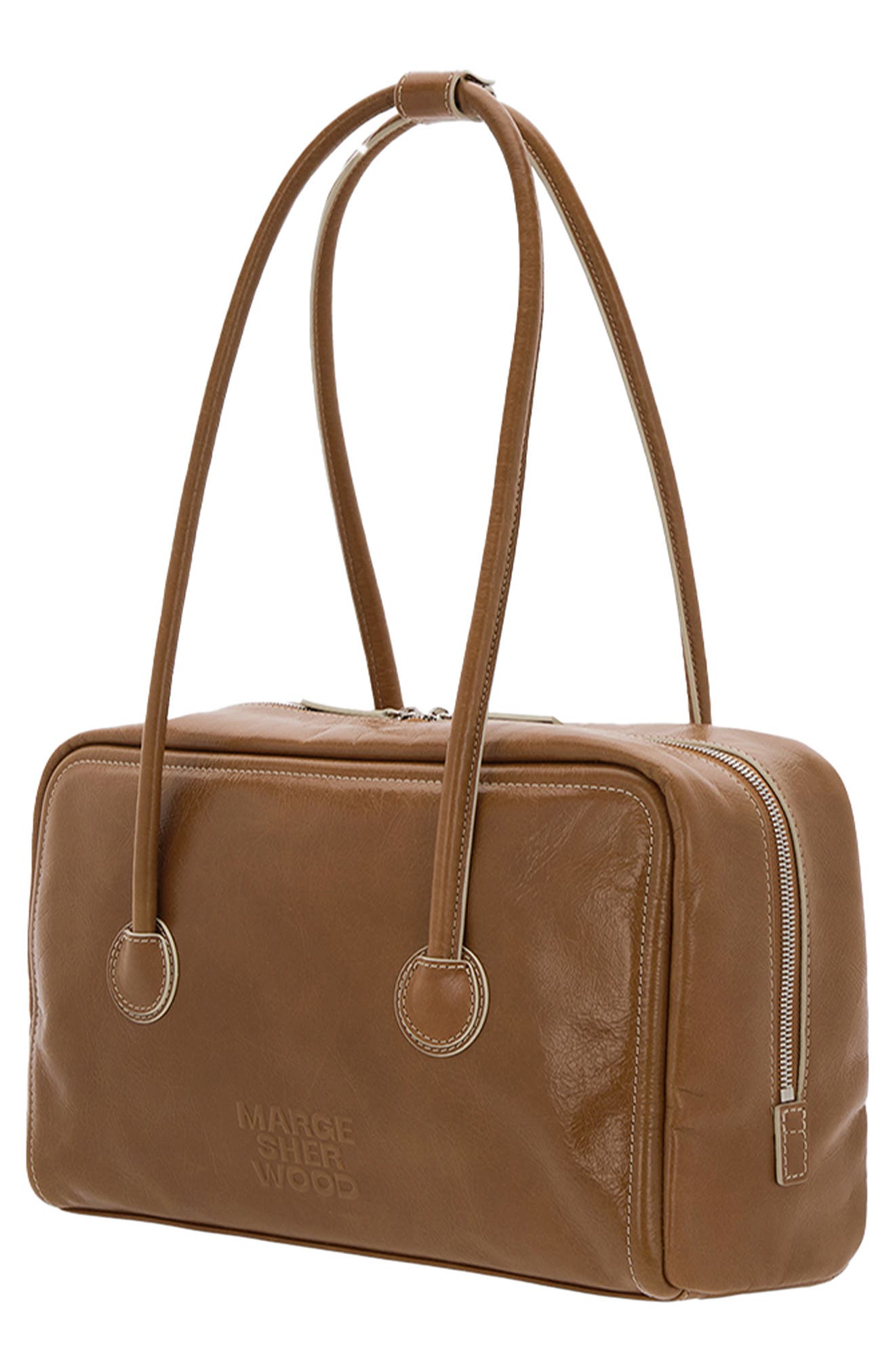 MARGESHERWOOD Boston Leather Shoulder Bag, Alternate, color, Brown Crinkle