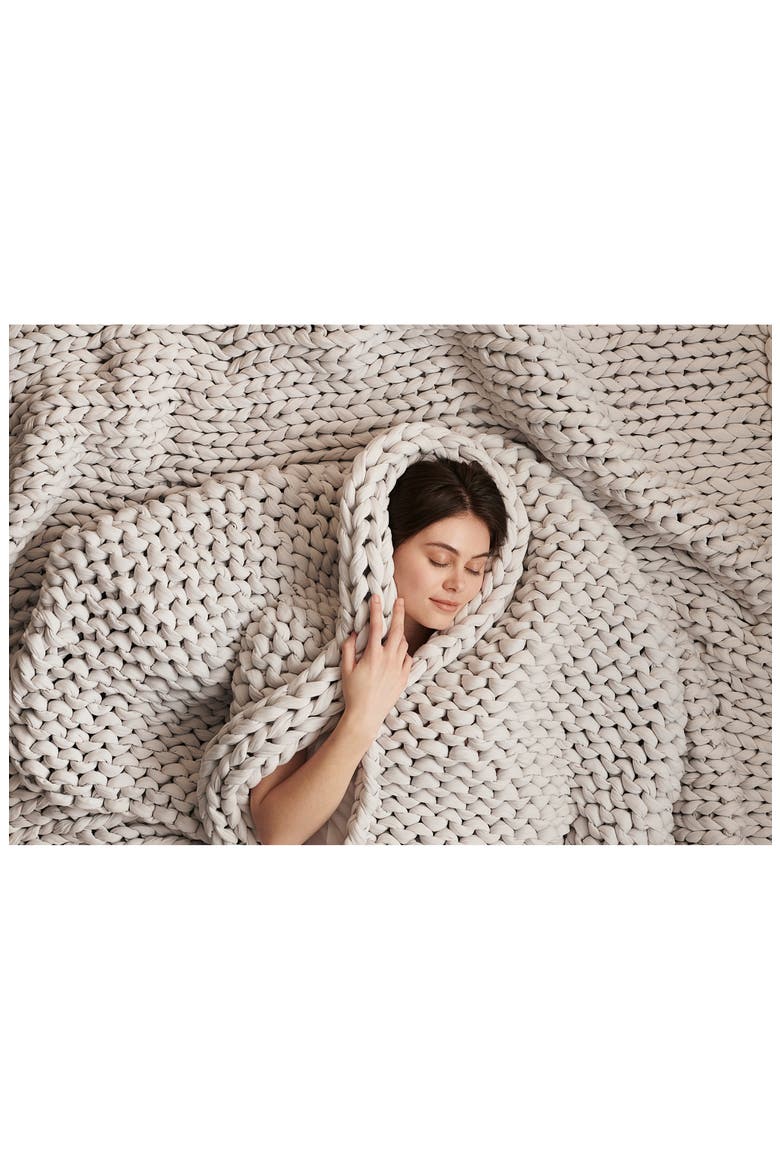 Organic Cotton Weighted Knit Blanket, Alternate, color, MOONSTONE GREY