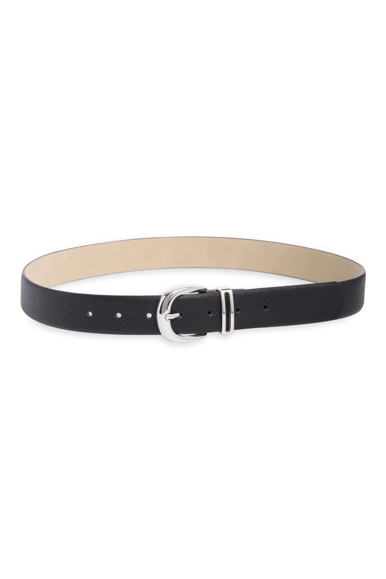 32mm Saffiano Keeper Belt, Main, color, BLACK SILVER