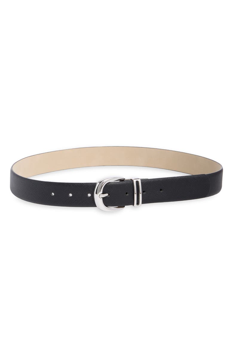 Nine West 32mm Saffiano Keeper Belt, Main, color, Black Silver