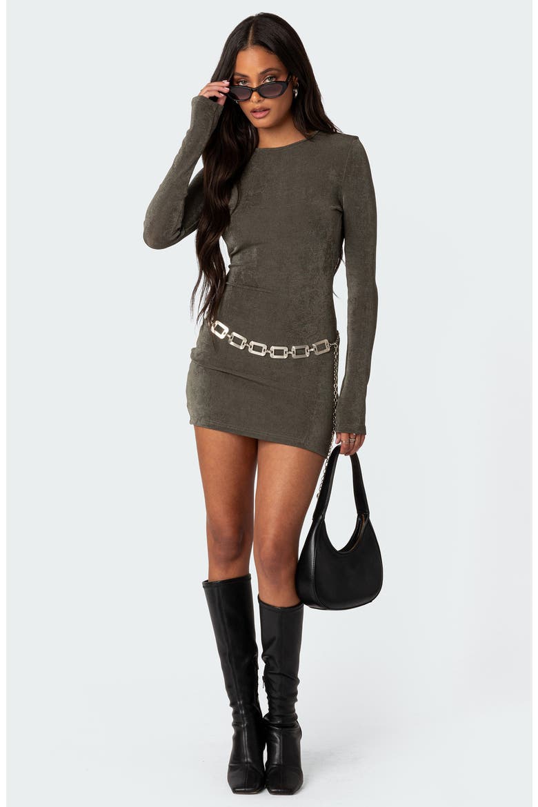 Alaric Open Back Long Sleeve Minidress, Alternate, color, OLIVE