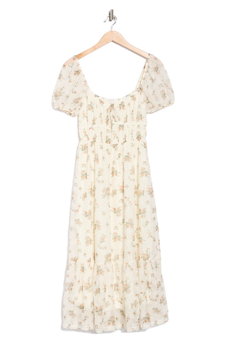 Puff Sleeve Midi Dress, Alternate, color, CREAM MULTI