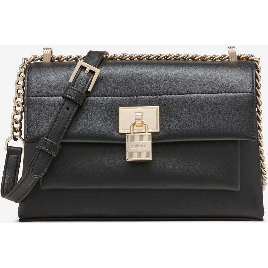 Dkny Evie Flap Shoulder In Blk/gold