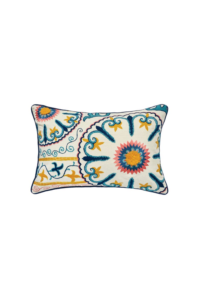 Drew Embroidered Throw Pillow, 14" x 22", Main, color, Blue