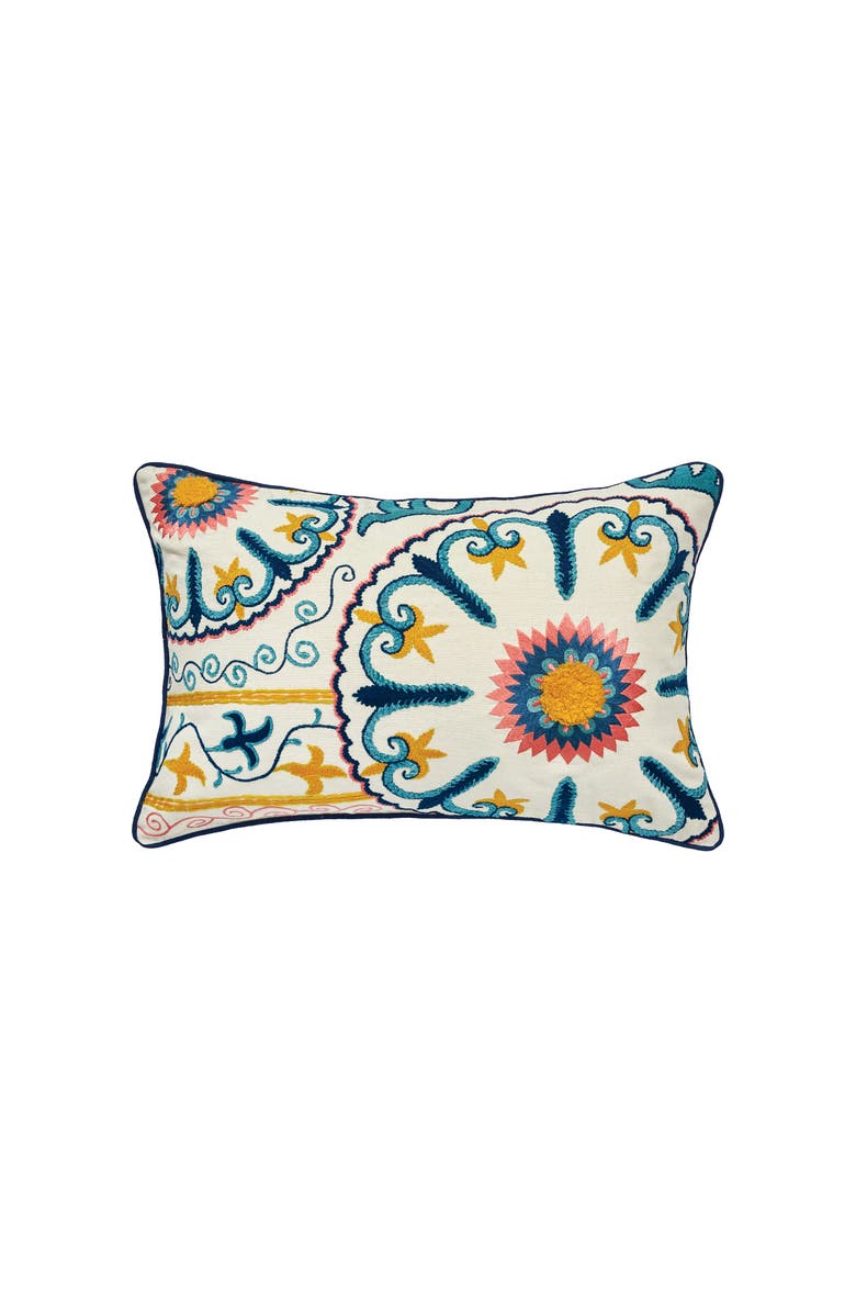 carol & frank Drew Embroidered Throw Pillow, 14" x 22", Main, color, Blue