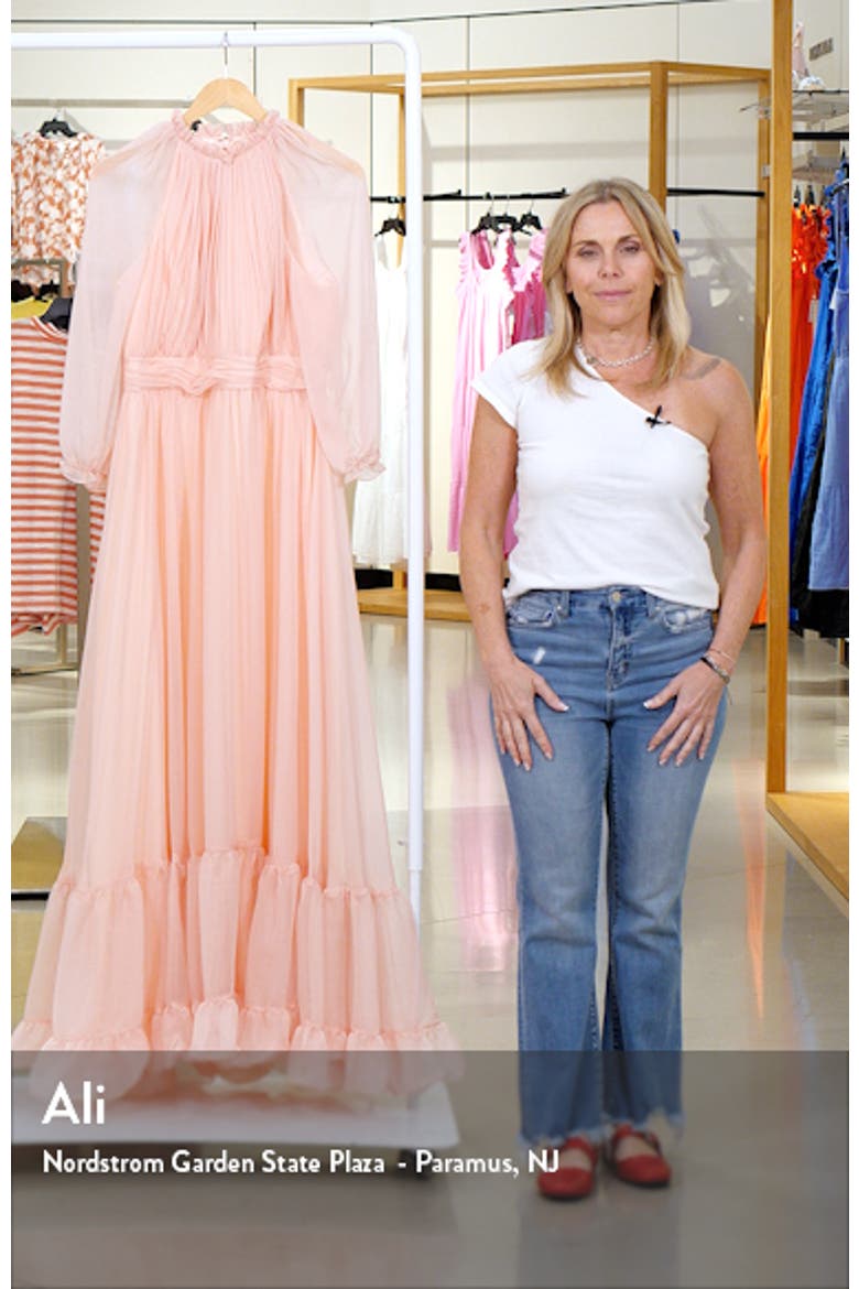 Sheer Sleeve Gathered Chiffon A-Line Gown video