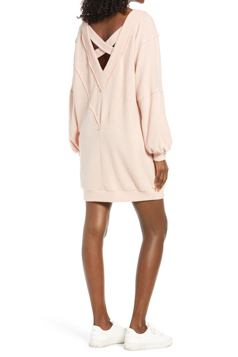 Cozy Double V Long Sleeve Throw On Dress, Alternate, color, PINK SMOKE