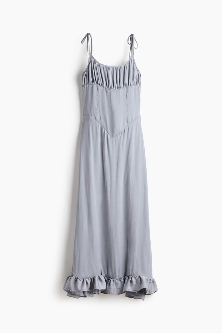 Frill-trimmed Tie-strap Dress, Alternate, color, Gray
