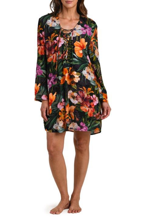 Tropical Hideaway Lace-Up Cover-Up Tunic