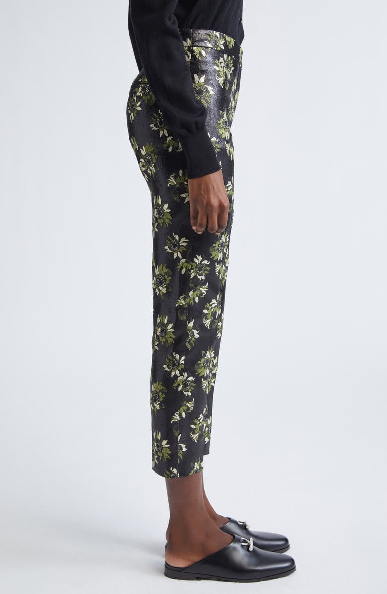 McQueen Metallic Sunflower Jacquard Cigarette Trousers, Alternate, color, Black-Green-Gold