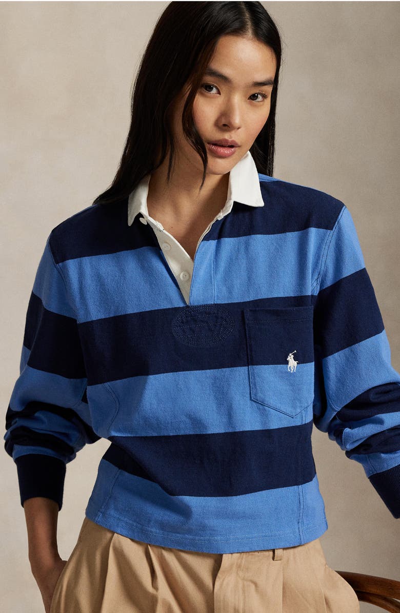 Polo Ralph Lauren Shaped Rugby Shirt, Alternate, color, Rig Blue/Newport Navy