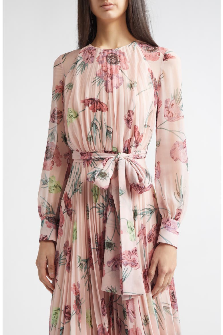 Floral Long Sleeve Pleatable Voile Gown, Alternate, color, BELLE EPOQUE POPPY BLOSSOM