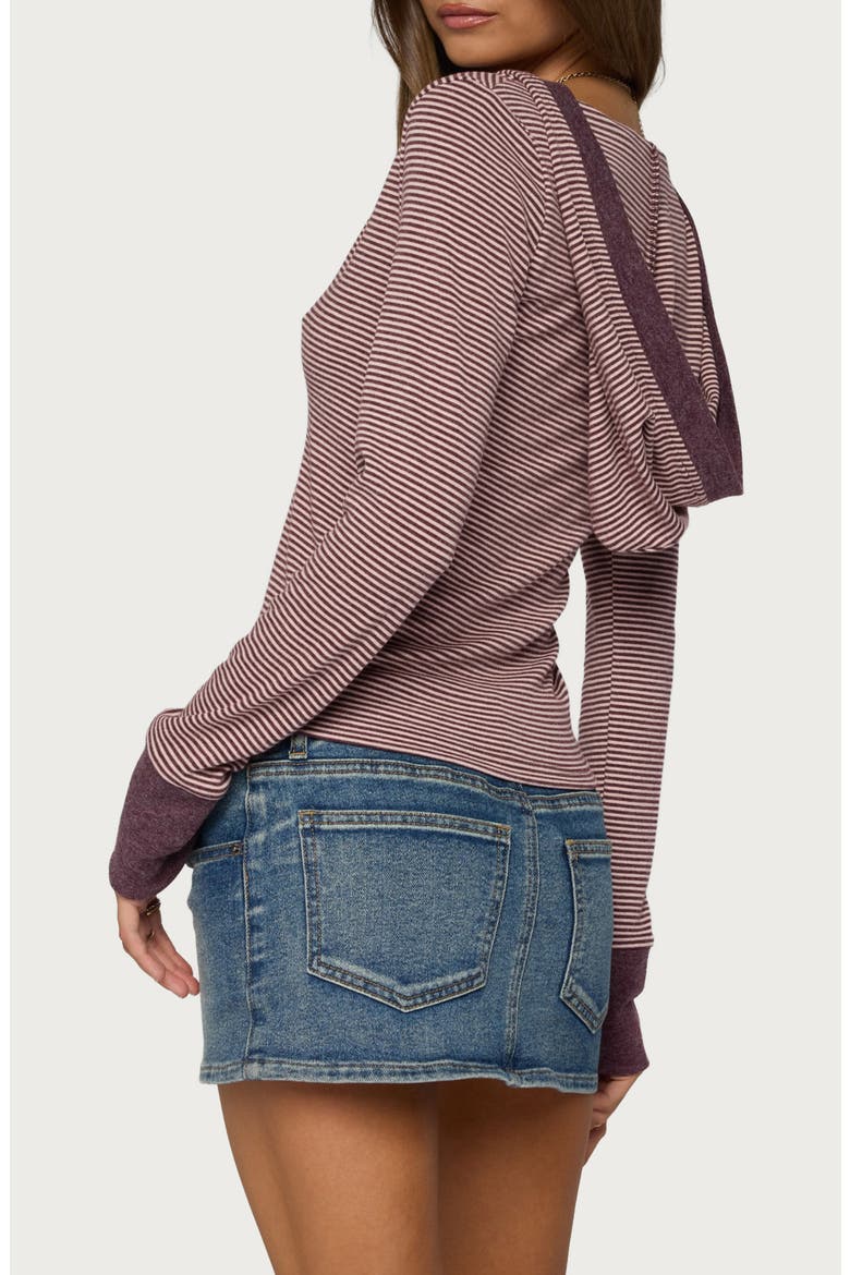 Kadia Stripe Hooded Long Sleeve Crop Top, Alternate, color, BURGUNDY