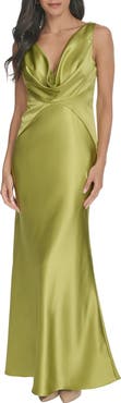 Vince Camuto Draped Neck Satin Gown