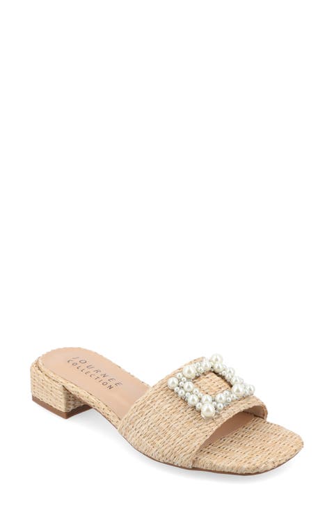 Justina Embellished Raffia Slide Sandal