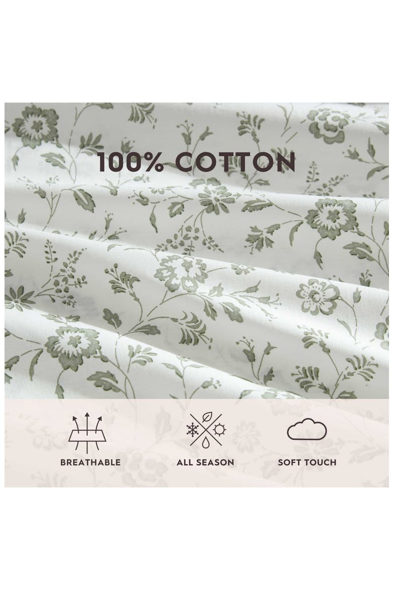Miranda Floral 200 Thread Count Cotton Percale Sheet Set, Alternate, color, LIGHT/ GREEN