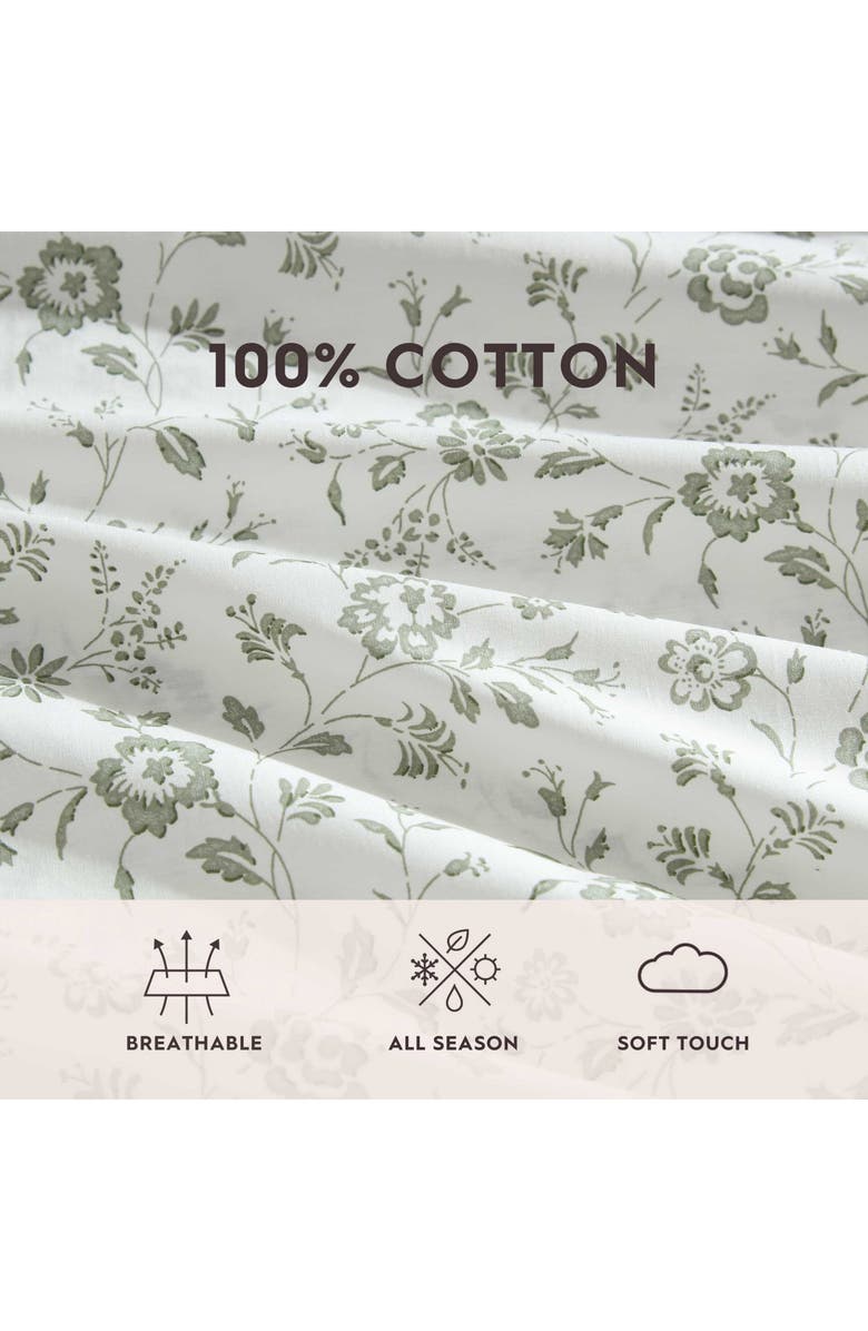 Laura Ashley Miranda Floral 200 Thread Count Cotton Percale Sheet Set, Alternate, color, Light/ Green
