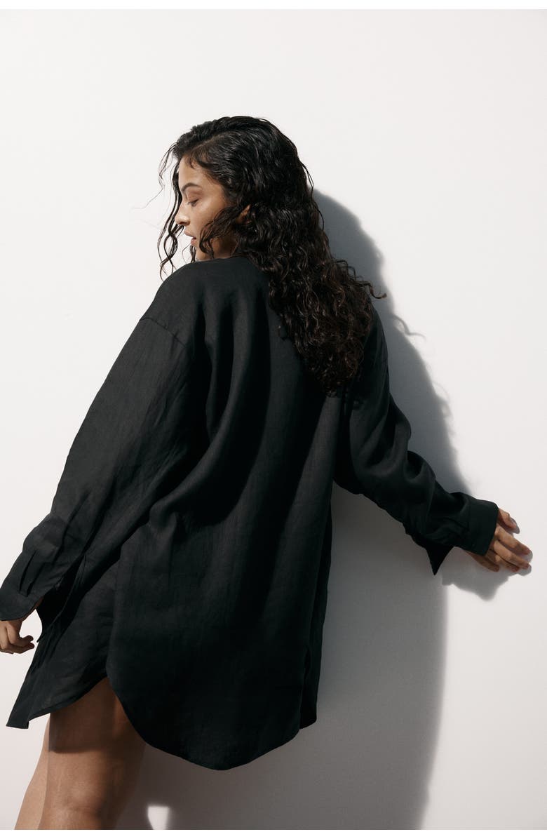 H&M Linen Beach Shirt, Alternate, color, Black