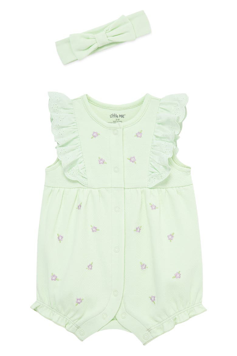 Violets Cotton Romper & Headband Set, Main, color, GREEN