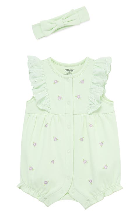 Violets Cotton Romper & Headband Set (Baby)