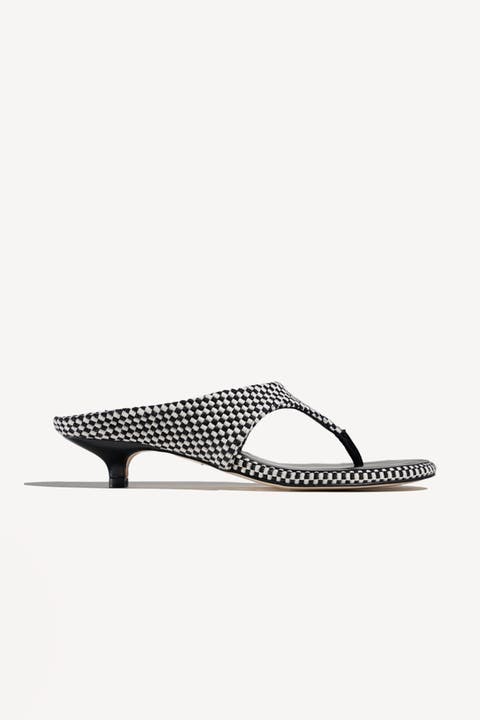 Mafalda Open Toe Thong Strapp Fabric Kitten Heel Sandal