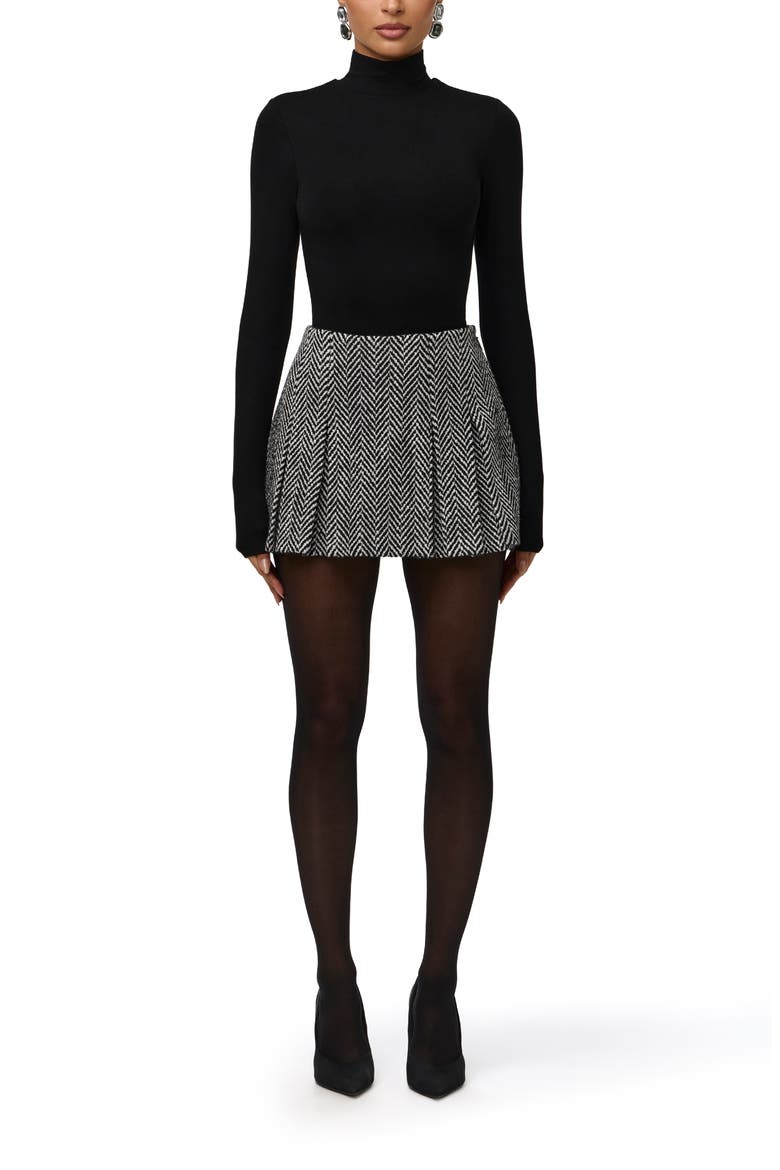 Herringbone Pleated Miniskirt, Alternate, color, BLACK HERRINGBONE