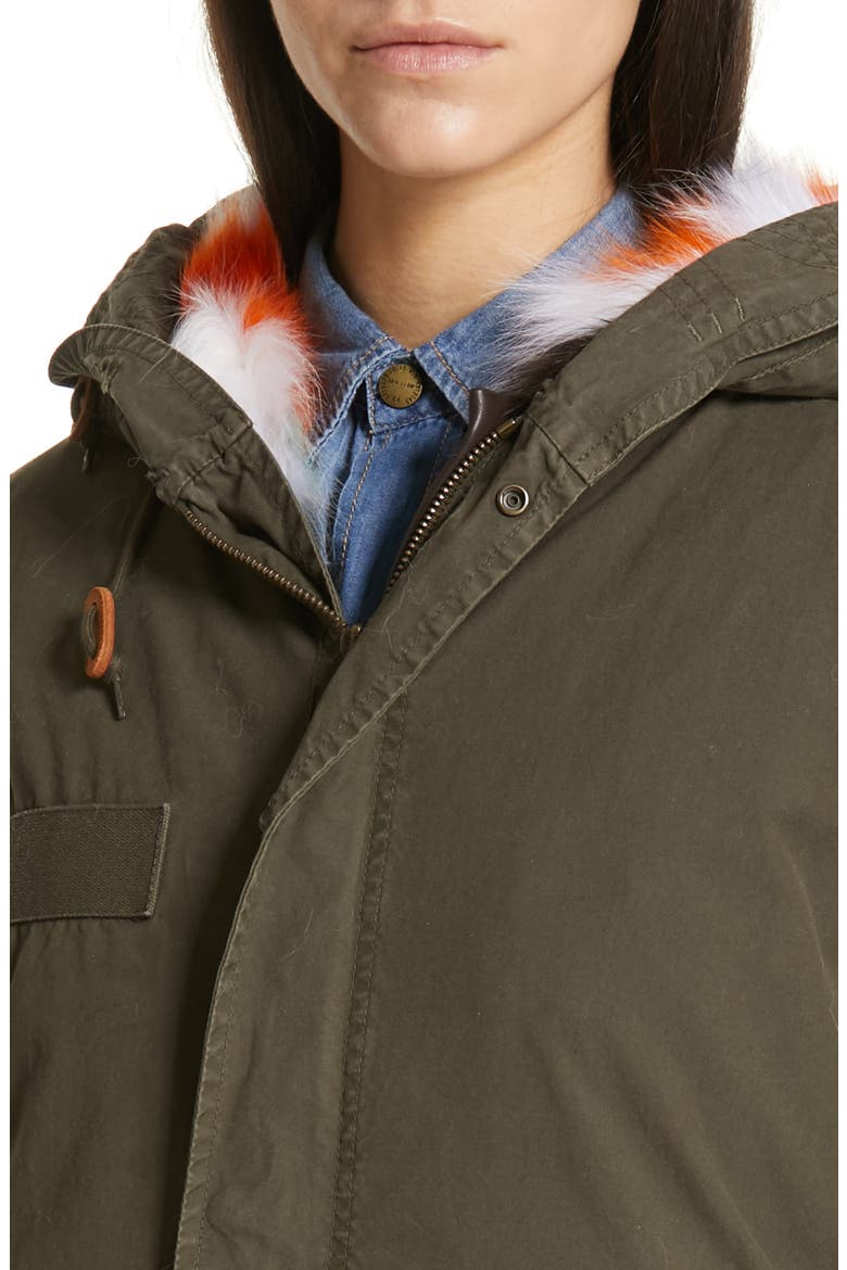 Genuine Fox Fur Trim Parka, Alternate, color, ARMY