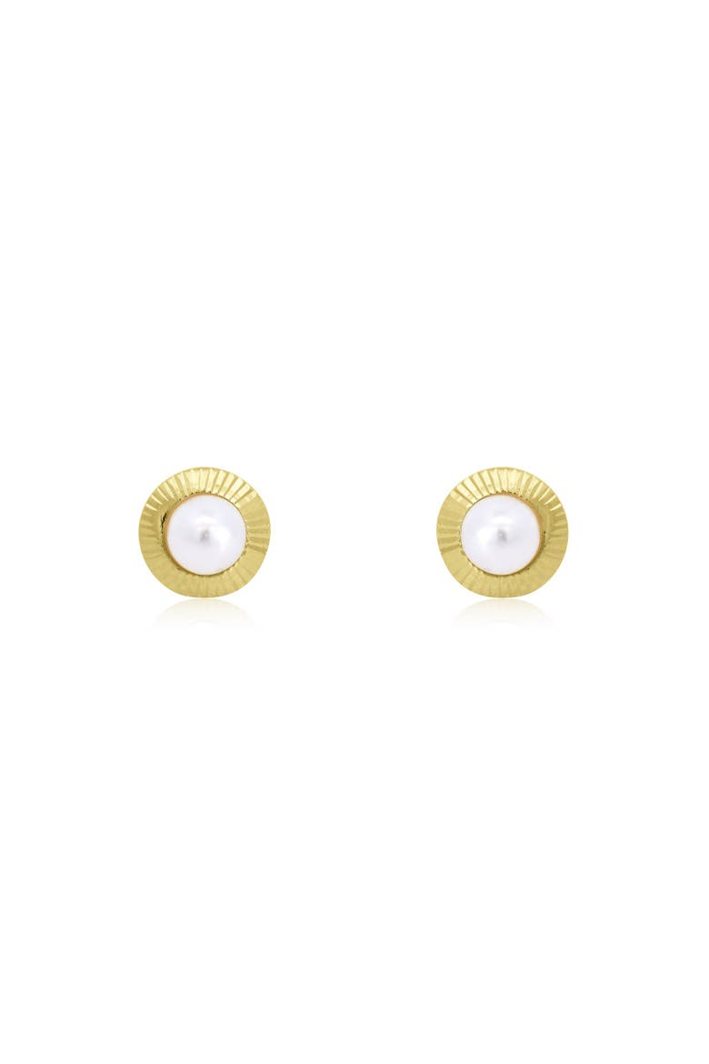 Fluted Pearl Screw Back Stud Earrings, Alternate, color, Gold