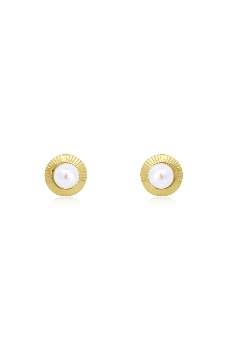 The Lovery Fine Jewelry Fluted Pearl Screw Back Stud Earrings, Alternate, color, Gold