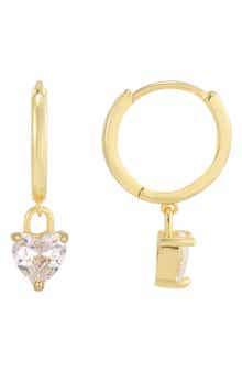 Cubic Zirconia Heart Dangle Huggie Hoop Earrings