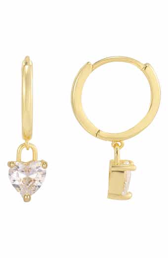 Cubic Zirconia Heart Dangle Huggie Hoop Earrings
