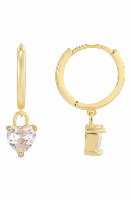 Cubic Zirconia Heart Dangle Huggie Hoop Earrings