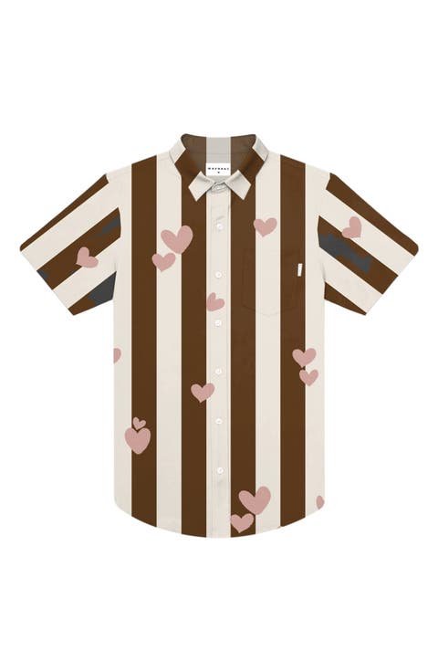 Hearts Stripe Short Sleeve Performance Button-Up Shirt