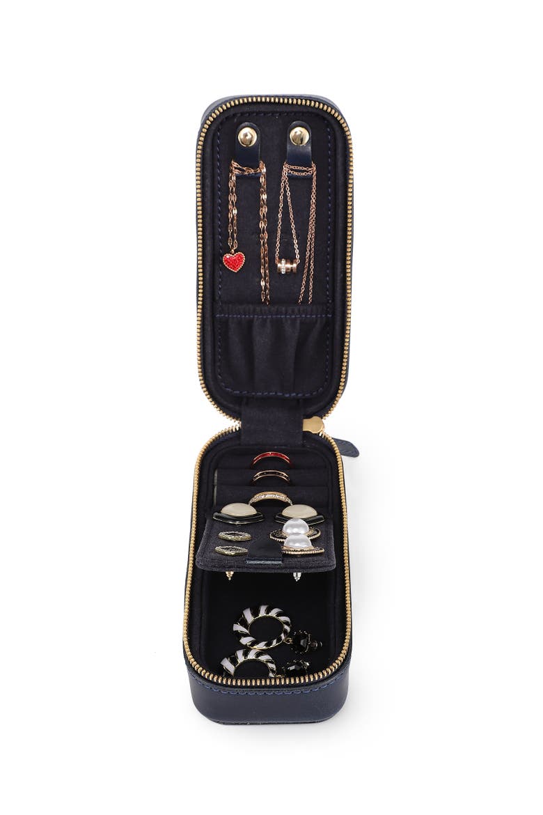 Oblong Genuine Leather Jewelry Box, Alternate, color, Navy