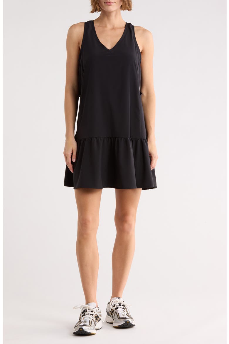 Solstice Sleeveless Tiered Minidress, Main, color, BLACK