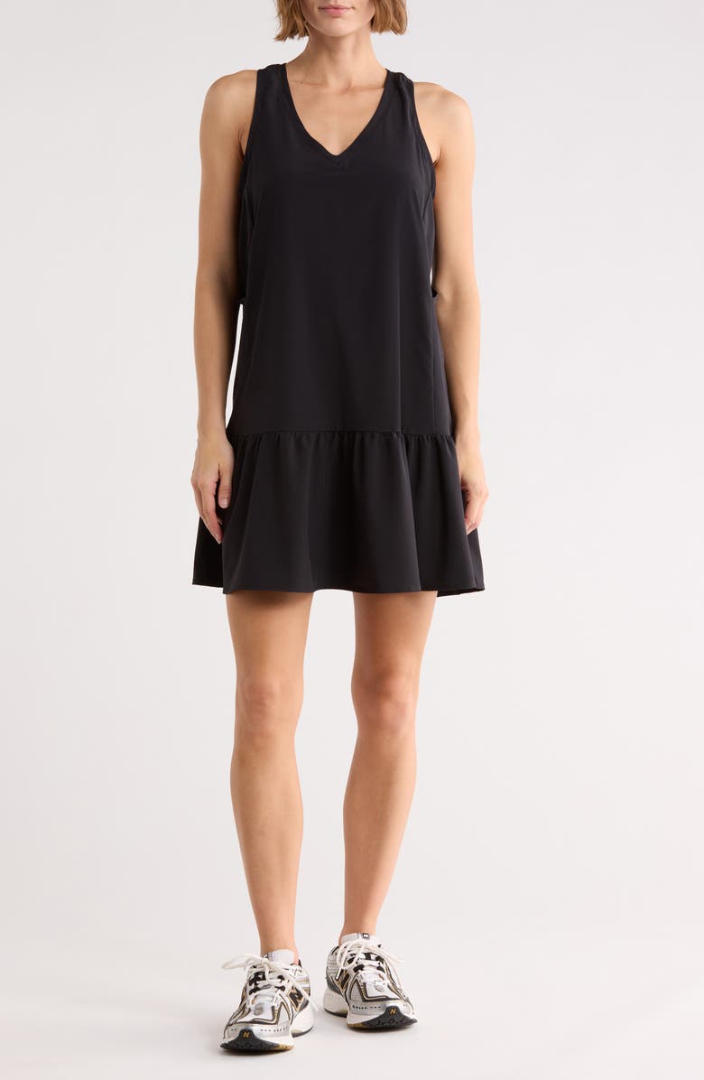 Z by Zella Solstice Sleeveless Tiered Minidress, Main, color, Black