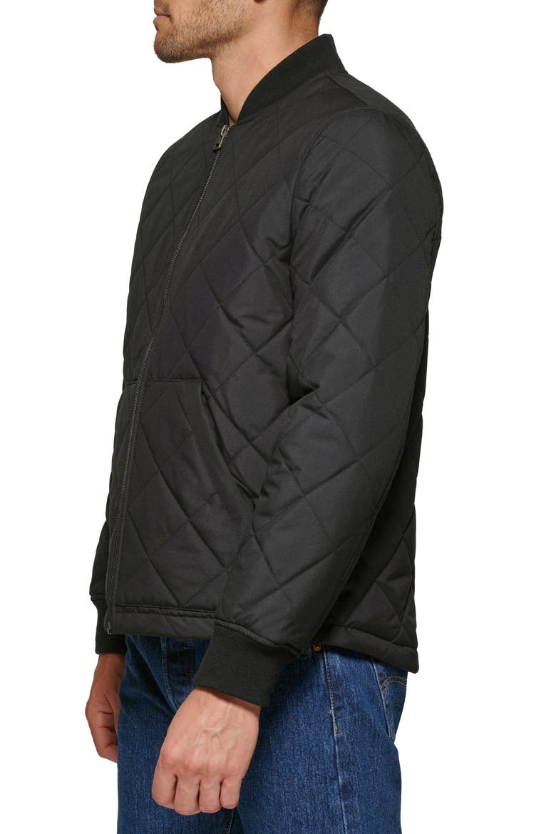 Diamond Quilted Bomber Jacket, Alternate, color, BLACK