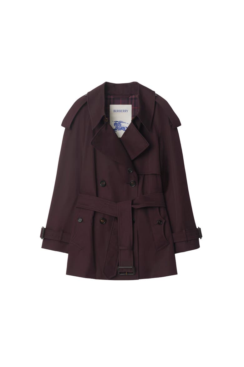 Short Gabardine Fitzrovia Trench Coat, Alternate, color, Wine red