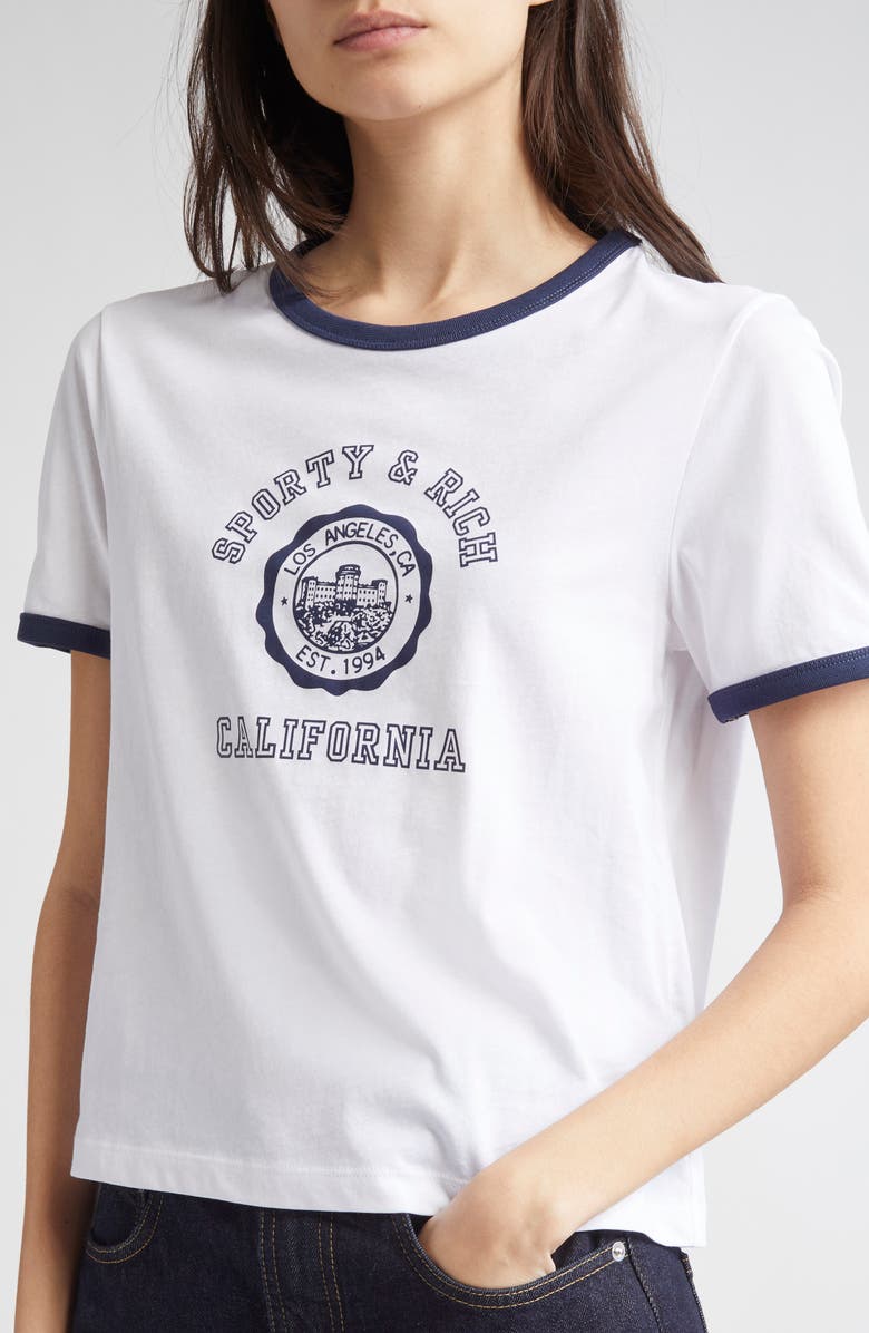 Sporty & Rich California Emblem Graphic Ringer T-Shirt, Alternate, color, Open White