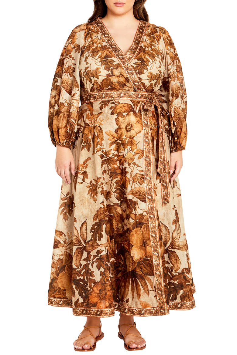 The Maddie Print Long Sleeve Wrap Maxi Dress, Main, color, NATURAL PRINT