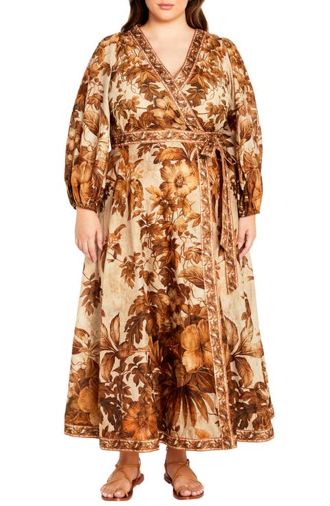 The Maddie Print Long Sleeve Wrap Maxi Dress (Plus)
