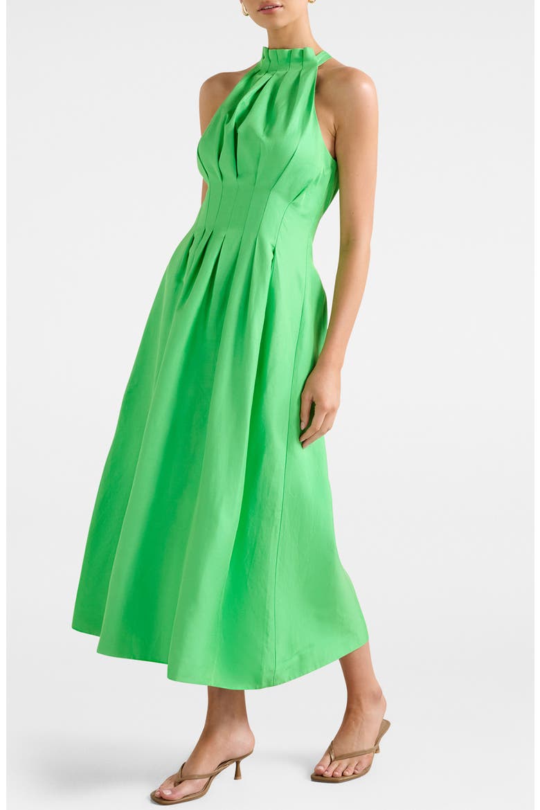 Miller Pleated Midi Dress, Alternate, color, SHAMROCK