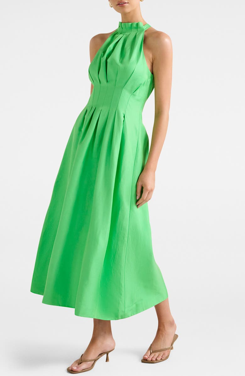 Ever New Miller Pleated Midi Dress, Alternate, color, Shamrock