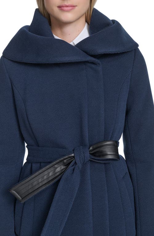 Cole Haan Twill Belted Coat In Blue