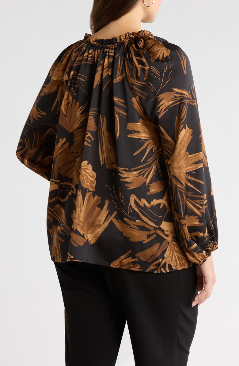 SUGARLIPS Palm Tropics Ruffle Collar Top, Alternate, color, Black-Tan