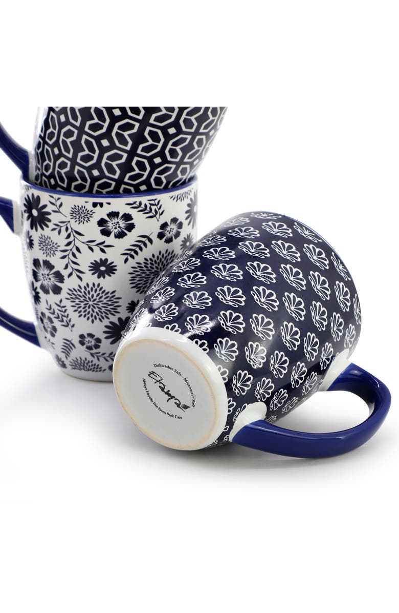 Elama Flyn 6 Piece 16 Ounce Assorted Design Stoneware Mug Set, Alternate, color, Blue